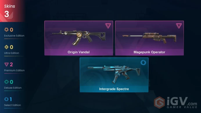[ EU ] 3 SKINS | Magepunk Operator | Origin Vandal | Intergrade Spectre | ~ 4,425 VP Inventory value | Ranked Ready