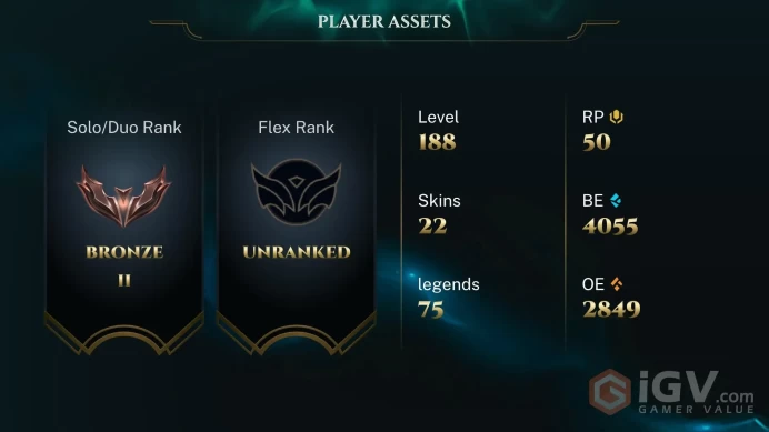 EUW / BRONZE 3 %0WR - 75 Champ - 22 Perfect Skins(5 Legendary, 8 Epic) -4K BE - FULL ACCES - LIFETIME WARRANTY - CHEAP