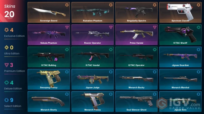 NA - Valorant Account - 35 Skins - Prime Reaver Ruination - Level 79 - Gold Peak - 2 Knives - VY021