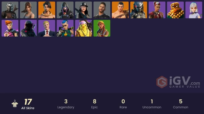 | PC/PSN/XBOX | 17 SKINS | Mandalorian | Raz | Predator | Menace | Kondor | Ruby Shadows | Lara Croft | Rebirth Raven | 600 VBUCKS | FdsN5 |