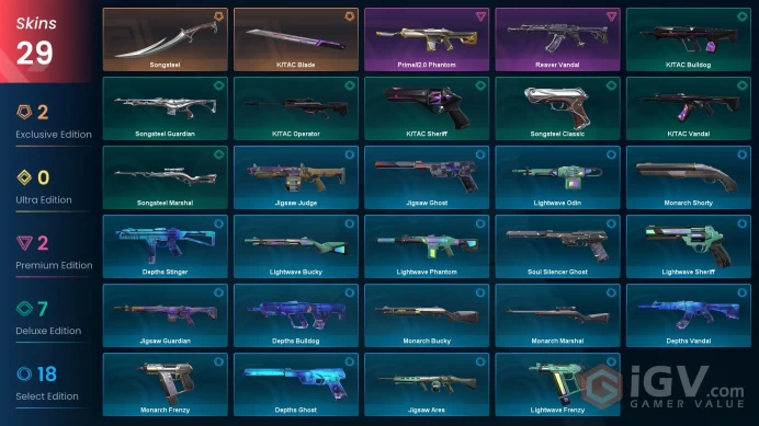 NA - Valorant Account - Reaver Vandal + Prime 2.0 Phantom - ASCENDANT PEAK - 35 Skins - Unranked - VY025