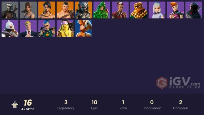 | PC/PSN/XBOX | 16 SKINS | Predator | Mandalorian | Menace | Raz | Reese | Mave | Tarana | Snowmando | Lexa | Lara Croft | 1100 VBUCKS | Fd3sp |