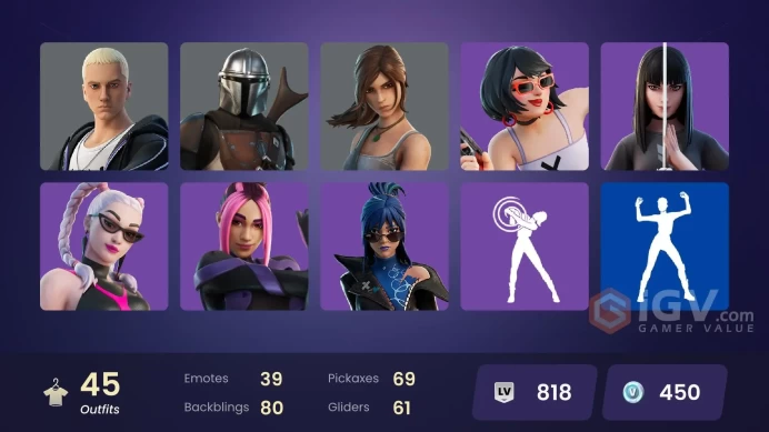 | PC/PSN | 45 SKINS | Omegarok | Spectra Knight | Predator | Mandalorian | Joey | Renzo the Destroyer | Menace | Kymera | 200 VBUCKS | FdrJE |
