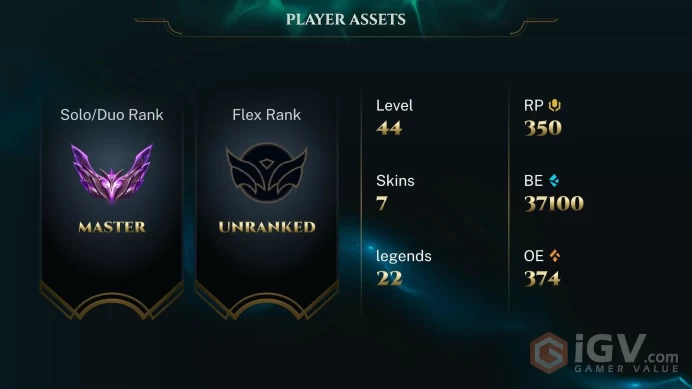EUW MASTER 300LP - 7 Skin- %62 Win RATE - So HIGH Mmr- Good Lp Gain- ADC/MID Main- Full Acces- Instant Delivery
