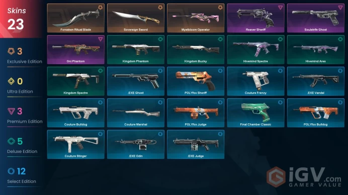 NA - Valorant Account - Oni Phantom + Reaver Sheriff - 35 Skins - 4 Knives - VY023