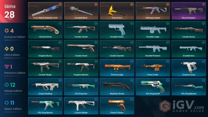 NA - Valorant Account - Glitchpop Vandal + Recon Phantom - 35 Skins - 4 Knives - Unranked - VY024