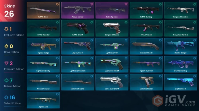 NA - Valorant Account - Reaver Vandal - 29 Skins - Level 44 - Unranked - VY032