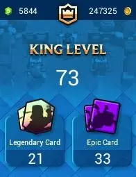 Level 73-KT15- 143 Emotes- 13 Cards Level 16 Max- 31 Cards Level 15 Max- 26 Evo- 1 Hero Card- Lifetime Warranty- Immediate Delivery