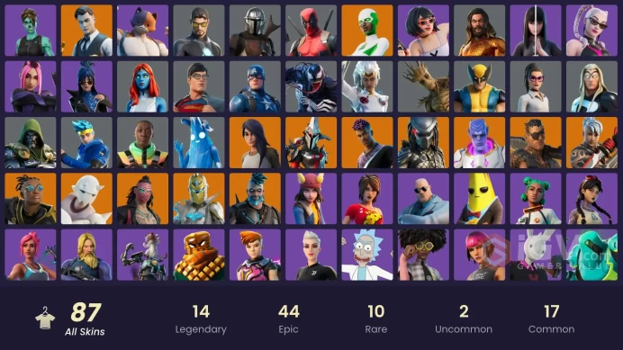 [PC] 87 skins | Gold Brutus | Gold Midas | Gold Meowscles | Tart Tycoon | Striker Specialist | Omegarok | Malik | Backlash | Eternal Knight | Jo