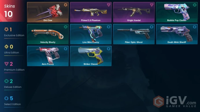| AP | 1 KNIFE | 10 SKINS | VALUE: 7100 VP | Oni Claw | Origin Vandal | RANKED READY | 184 LEVEL | INSTANT DELIVERY | FULL ACCESS | FaC8P |