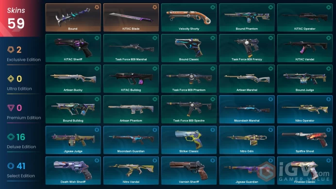 EU ╳︎  59 SKINS ╳︎  2 KNIFE ╳︎  K/TAC BLADE ╳︎  BOUND ╳︎  K/TAC VANDAL ╳︎  BOUND PHANTOM ╳︎  BOUND JUDGE ╳︎  TASK FORCE ╳︎  ARTISAN PHANTOM