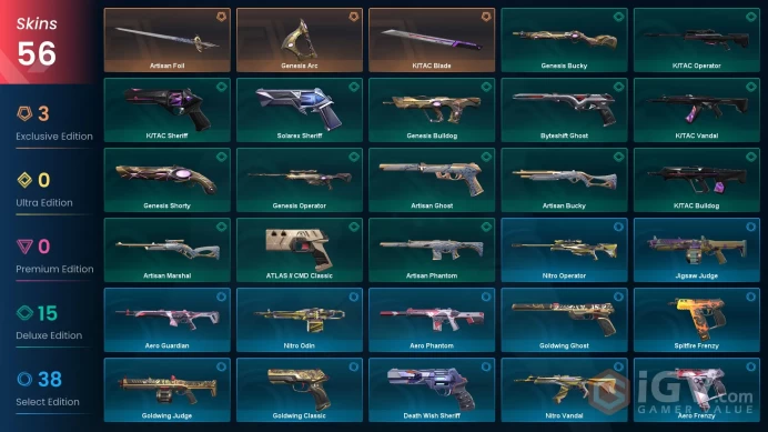EU ╳︎  56 SKINS ╳︎  3 KNIFE ╳︎  K/TAC VANDAL ╳︎  BYTESHIFT GHOST ╳︎  ARTISAN BUCKY ╳︎  ATLAS // CMD CLASSIC ╳︎  ARTISAN PHANTOM ╳︎  NITRO VANDAL