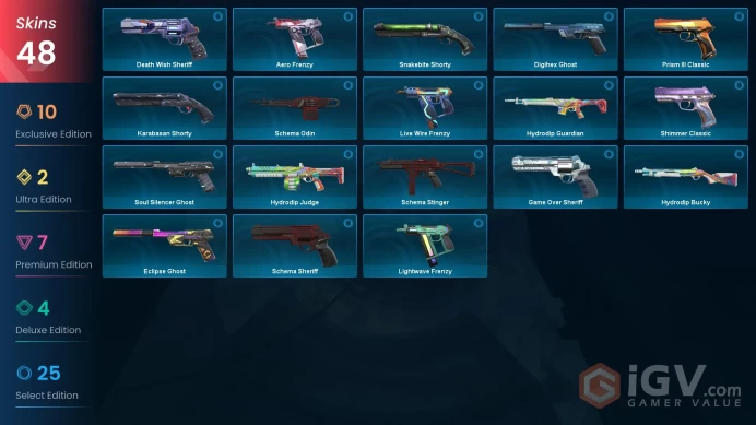 EU / 48 Skins / Velocity Karambit / Helix Daggers / Forsaken Ritual Blade / Yoru's Stylish Butterfly Comb / Mystbloom Operator / V98