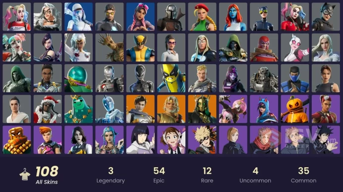 [Code 9922] [PC] 108 skins | Dark Skully | Zeus | Hades | Ascendant Midas | Poseidon | Rey | Mandalorian | Jennifer Walters | Wastelander Magnet