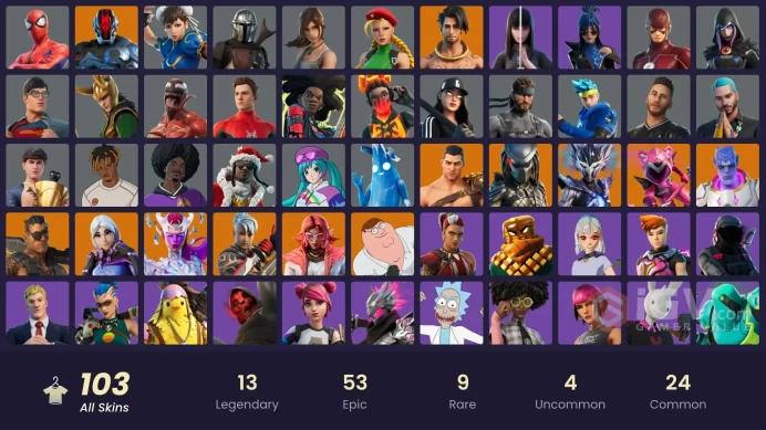 [Code 9921] [PC] 103 skins | Kata Captain | Predator | Spire Assassin | Peter Griffin | Ronin | Torin | Valeria | Menace | Kymera | Joey | The F