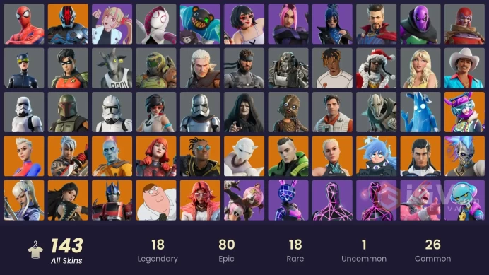 (PC PSN XBOX ) 143 skins | Peter Griffin | DJ Bop | Snap | Nezumi | Dynamo Dancer | The Imagined | Era | The Origin | Paradigm (Reality-659) | T