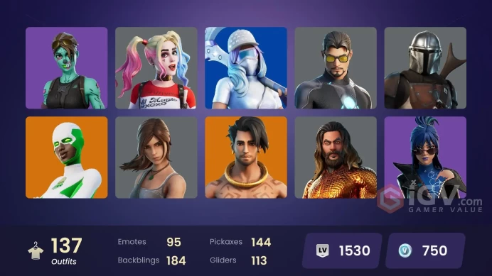 (PC PSN XBOX) 137 skins | Tiki Tackler | Galaxy Scout | Fade | Raz | Nezumi | Son Goku | Eternal Knight | Era | Kymera | Menace | Renzo the Dest
