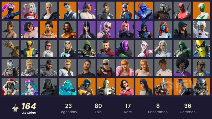 (PC PSN XBOX) 164 skins | Gold Brutus | Gold Meowscles | Gold Midas | Subzero Cryptic | Peter Griffin | Fade | Gear Specialist Maya | Snap | Raz
