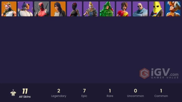 | PC/PSN/XBOX | 11 SKINS | Deadpool | Gear Specialist Maya | Drift | Meowscles | Agent Peely | Brutus | Huntress | 1100 VBUCKS | FerU6 |