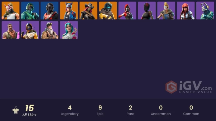 | PC/PSN/XBOX | 15 SKINS | Zenith | Drift | Calamity | Lynx | The Ace | Summit Striker | Katalina | Redline | Sgt. Winter | 350 VBUCKS | FeGM7 |