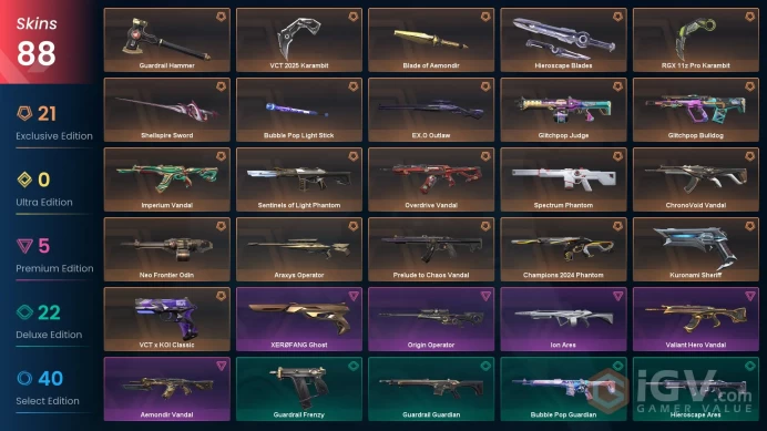 EU/TUR 59140 VP Spent VCT 2025 Karambit Champions 2024 Phantom Overdrive Vandal Prelude to Chaos Vandal Valiant Hero Vandal Spectrum Phantom Bla