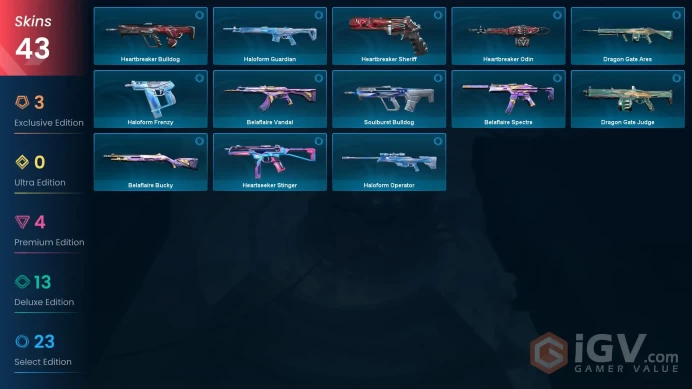EU | 43 skins | RGX 11z Pro Karambit | Reaver Vandal | Interhelm Sword | Heart Splitter | Sovereign Phantom | XERØFANG Vandal | J8003