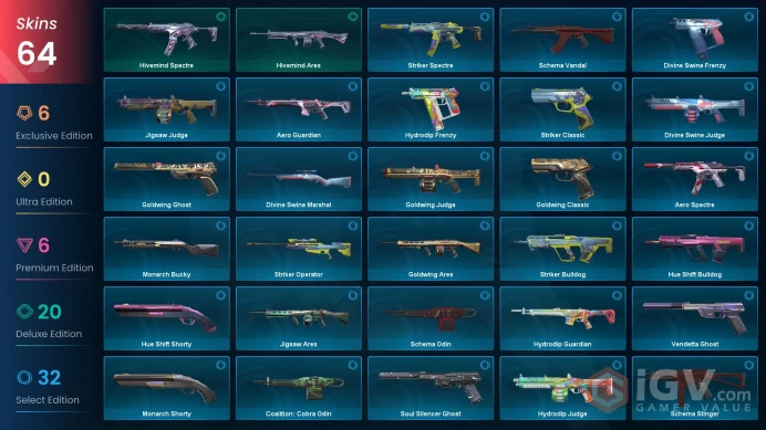 EU | 64 skins | Recon Balisong | Spectrum Phantom | Reaver Vandal | Velocity Karambit | Striker Knife | Sovereign Sword | V6554