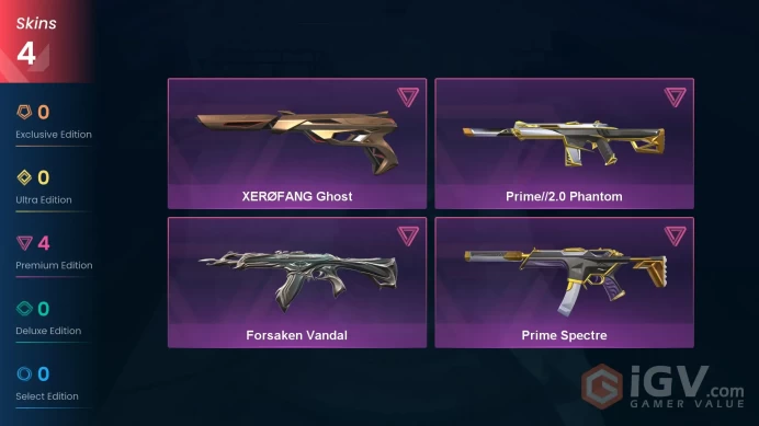 EU | 4 skins | Forsaken Vandal | Prime//2.0 Phantom | XERØFANG Ghost | Prime Spectre | U3348