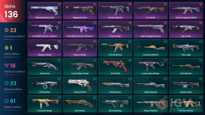 NA | 136 Skins | Champions 2023 Kunai | Champions 2023 Vandal | Champions 2022 Butterfly Knife | Ignite Fan | Champions 2022 Phantom | Sovereign