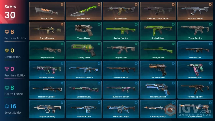 EU - LVL 63 - Unranked - 2 Knifes - 30 Skins (~8,900 VP) Torque Coiler, Kuronami Vandal, Arcane Vandal, Prelude to Chaos Vandal, Araxys Phantom,