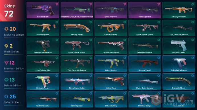 NA - LVL 72 - Unranked - 11 Knifes - 72 Skins (~89,325 VP) Elderflame Vandal, Reaver Knife, Waveform, Relic of the Sentinel, Prosperity, Ruinati
