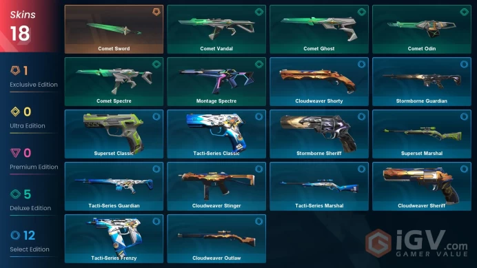 EU - LVL 50 - Unranked - 1 Knife - 18 Skins  Comet Sword, Montage Spectre, Comet Vandal