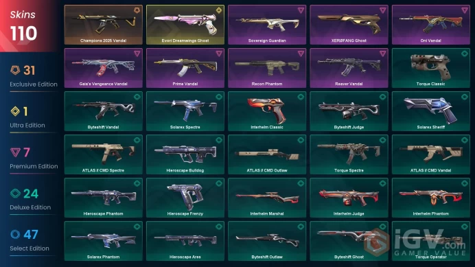 EU/TUR 95400 VP Spent Champions 2025 Bundle Champions 2025 Vandal Evori Dreamwings Ghost Mystbloom Phantom Oni Vandal Reaver Vandal Imperium Van