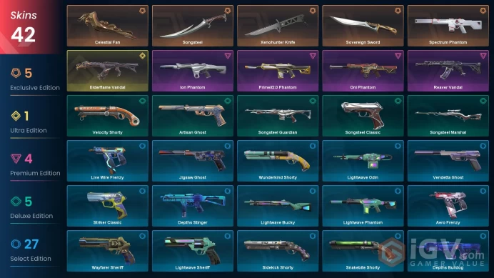 Diamond 1 NA Level 267 42 Skins Elderflame Vandal Reaver Vandal Spectrum Phantom Sovereign Sword Prime//2.0 Phantom O...