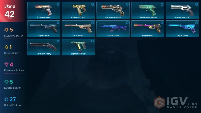 Diamond 1 NA Level 267 42 Skins Elderflame Vandal Reaver Vandal Spectrum Phantom Sovereign Sword Prime//2.0 Phantom O...