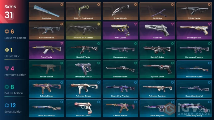 EU Level 42 31 Skins 12 Agents Prime Vandal Prime Classic Prime Classic Ion Sheriff Equilibrium Kuronami Vandal EX.O ...