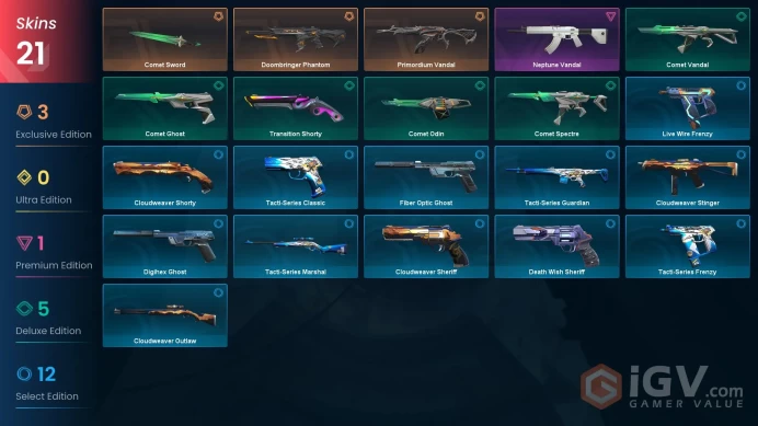 EU Level 134 21 Skins 25 Agents Doombringer Phantom Neptune Vandal Doombringer Phantom Primordium Vandal Doombringer ...