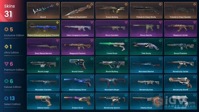 AP Level 207 35 Skins 28 Agents Recon Spectre Prelude to Chaos Shorty Black.Market Marshal Magepunk Phantom Gaia's Ve...