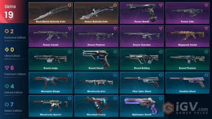 EU Level 106 19 Skins 21 Agents Reaver Vandal Reaver Phantom Reaver Bandit Reaver Bandit Reaver Guardian Black.Market...