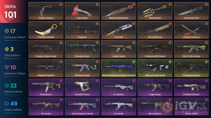 EU Level 134 100 Skins 28 Agents Radiant Entertainment System Phantom RGX 11z Pro Vandal RGX 11z Pro Vandal Prime//2....