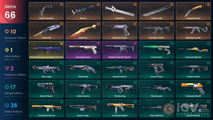 EU [ 66 TOP SKINS + 7 KNIFE ] Reaver Karambit + Ignite Fan + Kuronami Vandal + Radiant Phantom + Glitchpop Vandal  / full acces