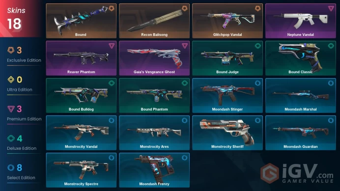 EU / 18 Skins / Reaver Phantom / Glitchpop Vandal / Recon Balisong / Neptune Vandal / Bound / V71