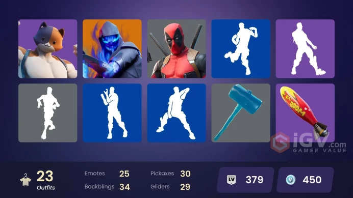 | PC/PSN/XBOX | 23 SKINS | Paradigm (Reality-659) | Deadpool | Gear Specialist Maya | Fusion | 8-Ball vs Scratch | Brutus | 450 VBUCKS | FbjdA |