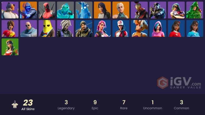 | PC/PSN/XBOX | 23 SKINS | Paradigm (Reality-659) | Deadpool | Gear Specialist Maya | Fusion | 8-Ball vs Scratch | Brutus | 450 VBUCKS | FbjdA |