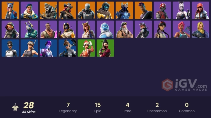 | PC/PSN/XBOX | 28 SKINS | Calamity | Fade | The Ice King | Zenith | Lynx | A.I.M. | Dire | Fable | Wingman | DJ Yonder | 450 VBUCKS | FfI7r |