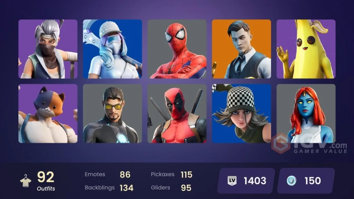 92 skins/full access/leviathan axe/huntmaster saber/gold midas/curse buster/dark jonesy/dark wildcar/diamond jack