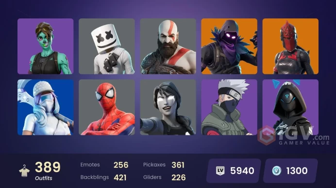 [PC/PSN/XBOX/NIN] 389 skins | Kratos | Master Chief (Matte Black) | Leviathan axe | Naruto Uzumaki  | Galaxy Scout | Red Knight | 500 VB