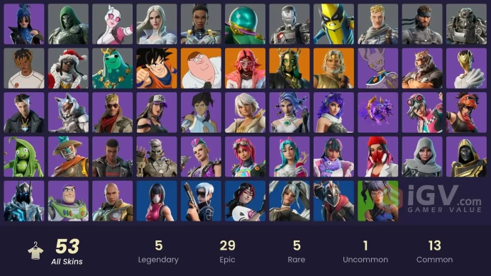 [PC] 51 skins | Son Goku | Valeria | Hades | Peter Griffin | Zeus | Poseidon | Shuri | Gwenpool | Captain Jones