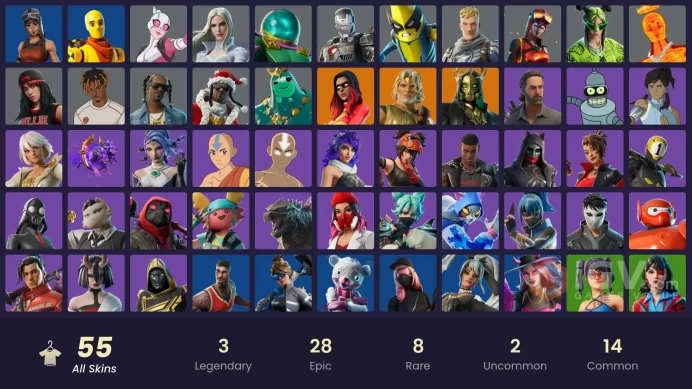 [PC] 55 skins | Renegade Raider | Hades | Zeus | Joltara | Poseidon | Gwenpool | Captain Jones