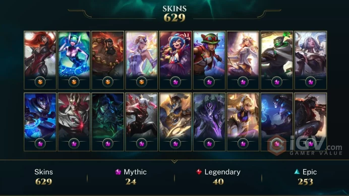 EUW | 629 SKIN | UNRANKED | 612 LVL | 49K+ BE | MAIL CHANGEABLE LEAGUE OF LEGENDS ACCOUNT